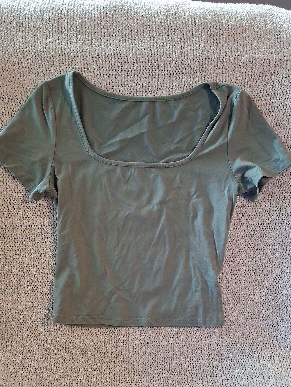 Super Soft Buttery Women's Square Neck Short Sleeve Top - Olive Green